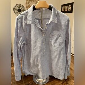 GAP Women’s Blue and White Striped 3/4 Button Down Pullover Shirt Size M